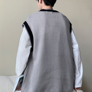 Maglione lavorato a maglia Jacquard oversize da <span class=keywords><strong>uomo</strong></span> con LOGO personalizzato Pullover con scollo a V senza maniche in maglia di <span class=keywords><strong>lana</strong></span> per <span class=keywords><strong>uomo</strong></span> - Product Image 4