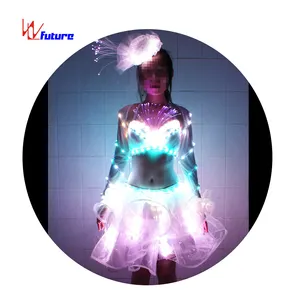 Chinês hot sexy girl bra led com saia, light up vestido de anjo, tron menina roupas levaram para mostrar