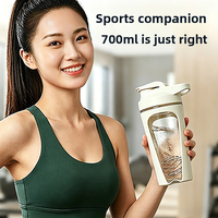 Bouteille de shaker sportif Lingyue 700 ml, anti-fuite, avec boule en acier inoxydable 304 pour la salle de sport, le fitness et les voyages