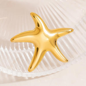 Star Shape <b>Ring</b> 18K Gold Titanium Steel Smooth Finish Unisex Jewelry Gift - Product Image 4