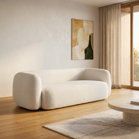 Canapé 3 places en bouclette crème, rembourré, pour salon et appartement, vente en gros OEM&ODM, personnalisation OEM ODM.