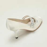 Chaussures de mariée personnalisées en satin à bout ouvert pour femmes, avec nœud en strass, pour fêtes et cérémonies, vente en gros
