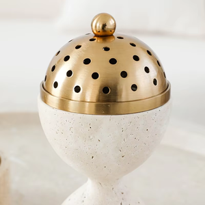 モダン ベージュ トラバーチンストーン マーブル ブクール ウード お香立て ポリッシュ仕上げ マブカラ インセンスバーナー リビングルーム アラビア風 - Product Image 5