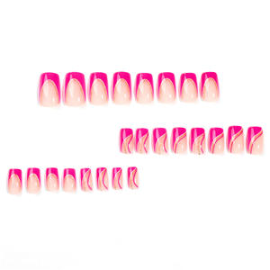 Lignes d'or populaires carré français rose rouge <span class=keywords><strong>faux</strong></span> ongles moyen <span class=keywords><strong>faux</strong></span> <span class=keywords><strong>ongle</strong></span> à porter <span class=keywords><strong>coller</strong></span> sur les ongles avec de la colle - Product Image 3