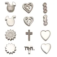 Accessoires de bijouterie semi-finis en acier inoxydable par poudre métallurgique, avec trous larges, motifs : bracelet de montre, perles, fruits, cœur, étoile, chien, melon
