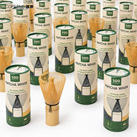 Fouet à Matcha en Bambou Blanc Personnalisé avec Logo, 100 ou 120 Dents, pour Marques de Thé, Cafés et Boutiques de Cadeaux