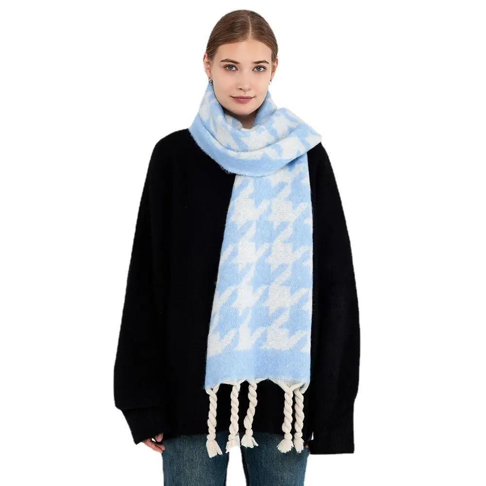 Sciarpa con frangia annodata per commercio estero cashmere mohair sciarpa femminile invernale