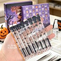 Sikat Bulu Mata Tema Halloween, Tongkat Bulu Mata Nylon, Tabung Penyimpanan Transparan Portabel untuk Ekstensi Bulu Mata dan Riasan
