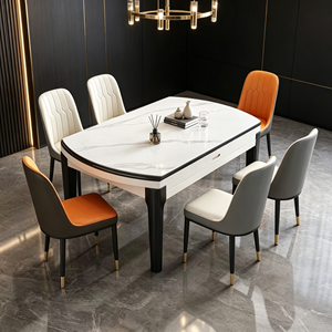 Ensemble de table à manger rectangulaire moderne en marbre avec pieds en métal, capacité de 6 personnes, extensible, durable, mobilier de salle à manger minimaliste - Product Image 4