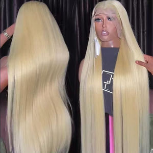 Perruques en cheveux humains vierges brésiliens, blondes 613, transparentes HD, lisses longues, avec dentelle frontale 13x4, sans colle, densité 180%, ondulées, pour femmes - Product Image 1