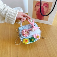 Sac à bandoulière tendance et mignon à motif floral pour bébés filles, avec motif de lapin de dessin animé, en coton et lin, fabriqué en Chine