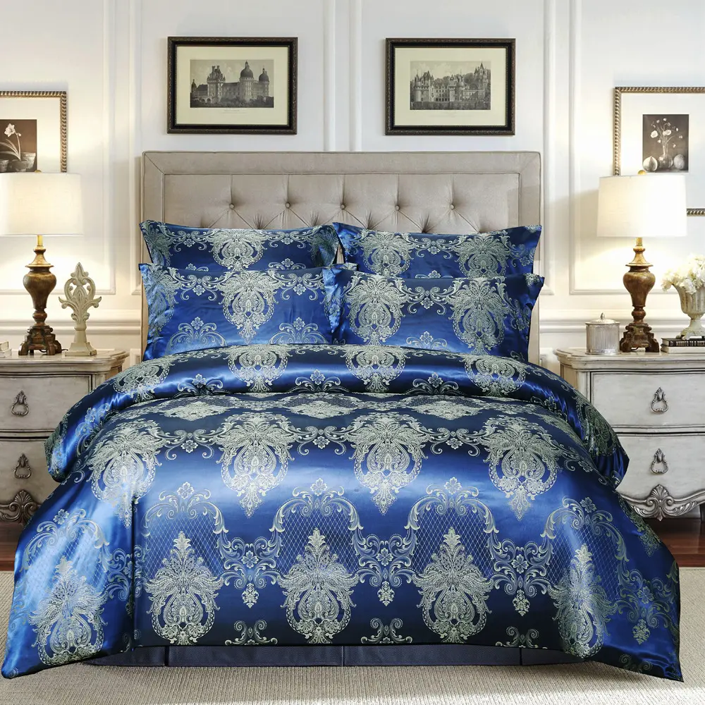 European Style luxury queen king bedding 3pcs jacquard satin silk Hotel duvet cover Sets