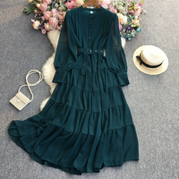 Robe en mousseline de soie personnalisée à manches longues Robes pour femmes Vêtements Nouveau Design Robe longue à manches longues de couleur unie Robe décontractée pour femmes
