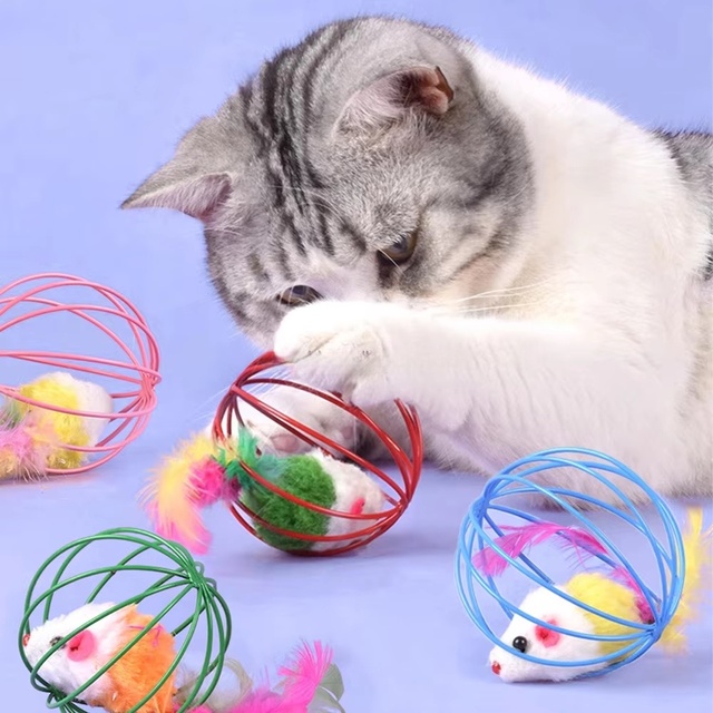 Interactive Eco-Friendly Cat Toys Funny Plastic Plush Mice Rat Teaser Self-Entertainment for Cage Play Durable Feather Material