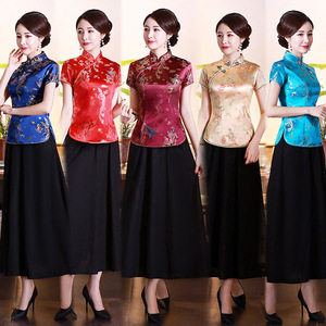 Kemeja Satin wanita, blus gaya Tiongkok, baju Satin, atasan kancing bawah, pakaian pernikahan wanita Qipao - Product Image 1