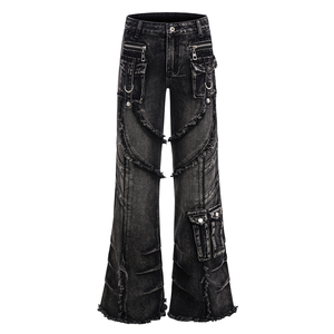 Pantalones Vaqueros Anchos de Mezclilla Góticos Negros para Hombre, Estilo Urbano, con Múltiples Correas, Ajuste Holgado, Casual, Lisos, con Etiqueta Personalizada - Product Image 1