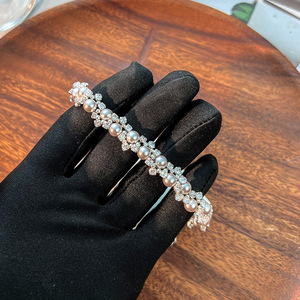 Fashion Beaded <b>Bracelet</b> Zinc Alloy Pearl Crystal Wedding Jewelry - Product Image 2