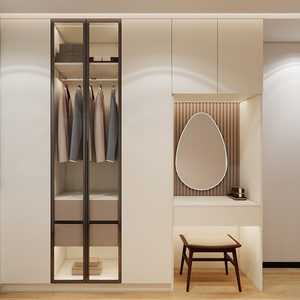 Benutzer definierte offene Holz garderobe mit Schreibtisch Moderne Schlafzimmer schränke Großer Lagers chrank für Wohn möbel Schlafzimmer kleidung - Product Image 1
