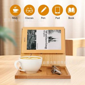 Support de bureau en bois pour livres avec plateau pour tasses et porte-verres, idéal pour la lecture et les pauses-café - Product Image 5