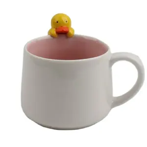 Creative Ceramic Mug Cute Animal 3d Yellow Duck on Mug White Cup Beer Milk Coffee