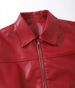 High Quality Zip-Up <strong>Red</strong> Pu Biker Vintage Leather <strong>Jacket</strong> for Men <strong>Waterproof</strong> Windproof Eco-Friendly Solid Color - Product Image 5