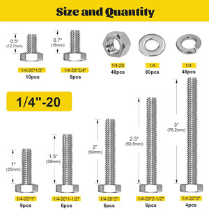 304 Stainless Steel Hex Bolt Set 224 Pcs M3 M4 M5 M6 M8 M10 M12 Nuts Washers Assortment Kit Standard Grade A DIN 933 - Product Image 2