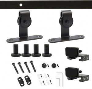 WEKIS Modern Industrial Matt Black Steel & Brass Barn Door Roller Fittings <b>Kit</b> for Bedroom Sliding Barn Door - Product Image 2