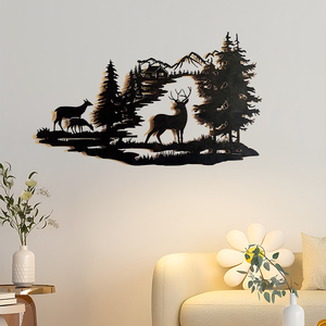 Exquisito Art <span class=keywords><strong>Deco</strong></span> Deer Metal decoración de pared corte láser bosque Animal Metal arte para decoración del hogar colgante Metal artesanía - Product Image 1