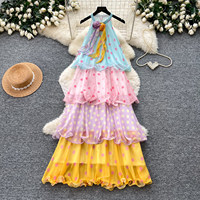Robe longue amincissante à pois colorés pour femme, style vacances décontracté, collection 2026
