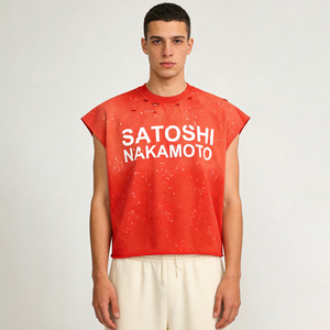 Camiseta sin mangas vintage desgastada <span class=keywords><strong>de</strong></span> algodón lavado, estilo streetwear, con estampado <span class=keywords><strong>de</strong></span> goma, oversize, personalizada, al por mayor, con puntos teñidos por pulverización - Product Image 1