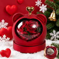 Boîte à bijoux musicale rotative lumineuse en forme d'ours avec roses en savon, idéale pour la Saint-Valentin, les fiançailles, les anniversaires et Noël