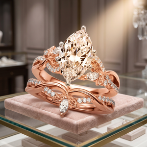 Ensemble de bagues florales en diamant de laboratoire certifié IGI, serti de diamants marquise et ronds, or 10K 14K 18K, argent 925 935 - Product Image 1