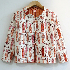 Long Sleeve <b>Quilted</b> <b>Jacket</b>, Reversible Handmade <b>Jacket</b>, Women Block Print <b>Jacket</b>, Long Sleeve <b>Jacket</b>, Short <b>Jacket</b> Winter Wear - Product Image 1