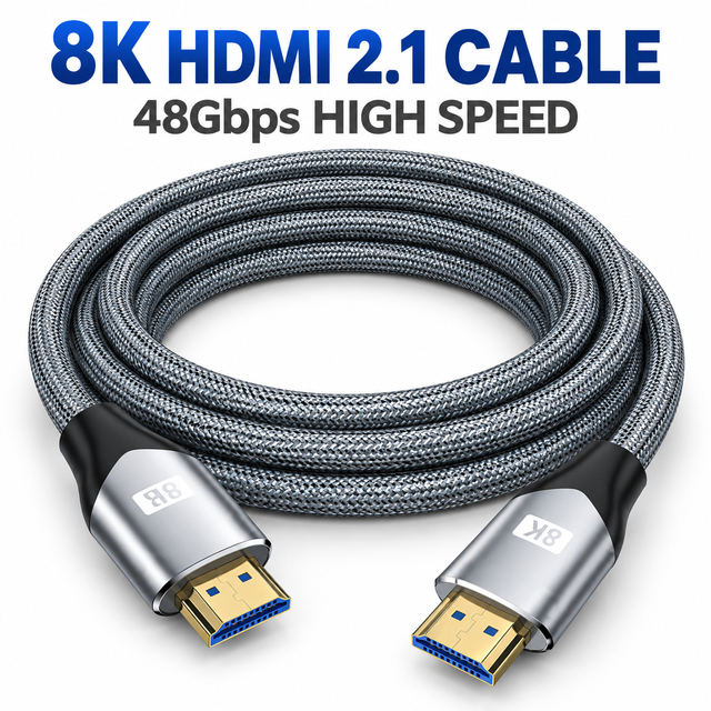 Braided  2.1 Cable 8K 60Hz 48Gbps Dynamic HDR Dual Male Lead for HDTV Monitor Computer Projector Television