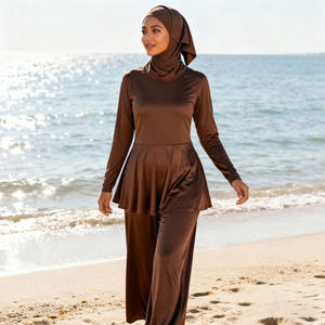 Elegante Sólido Impreso Musulmán Unisex Burkini Longitud Completa 3 Piezas Modesto Traje de Baño con Hijab Poliéster/Nylon UPF50 + - Product Image 1