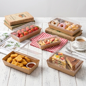 Bandeja de Papel Kraft Biodegradable e Impermeable para Comida para Llevar, Ideal para <span class=keywords><strong>Sushi</strong></span> y Almuerzo Escolar - Product Image 3