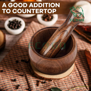 Set of Wood Mortar Pestle Bamboo <b>Grinder</b> Bowl for Seasoning Polished <b>Herb</b> Crusher for Guacamole Salad - Product Image 5
