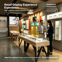 Meubles de magasin d'optique modernes sur mesure, table de présentation de lunettes avec éclairage LED, présentoir mural pour lunettes, vitrine pour lunettes de soleil, vente au détail