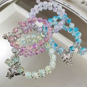 Bracelet en perles de cristal glacé, bijoux avec breloque papillon diamant, bracelet fantaisie en perles de cristal craquelé effet pop-corn - Product Image 1