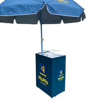 Comptoir de caissier en métal pliable portable avec parapluie de surface enduit de poudre pour les cabines de promotion de télécommunications en plein air pour MTN MoMo