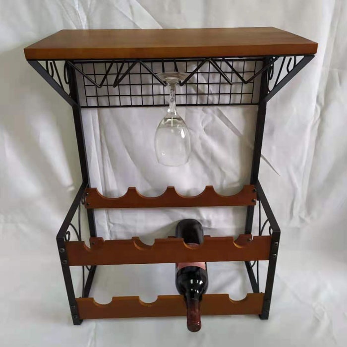 Free Standing 2 Tiers Kitchen Tabletop Countertop Metal Wood Wine Rack