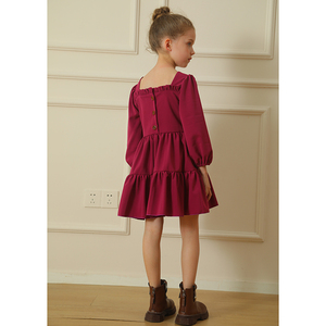 Abito elegante a collo quadrato per bambini vestito personalizzato per ragazze a manica lunga abito da vacanza all'ingrosso vestito viola estivo - Product Image 5