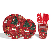 Weihnachtsparty-Geschirr Einweg-Pappteller Becher Servietten Besteck Weihnachtsbaum Elch Santa Deko Winter Feiertags-Tischzubehör
