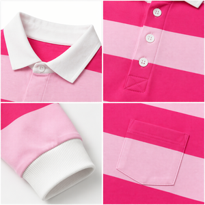 Camiseta Polo de Rugby de Manga Larga para Hombre, Talla Grande, con Rayas Horizontales Intensas, Color Rosa, Algodón, Estilo Casual Urbano, OEM Personalizado - Product Image 2