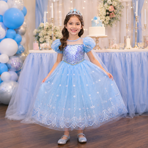 Robe de fête d'anniversaire en tulle à paillettes Baige Deluxe, cape flocon de neige, costume de princesse <span class=keywords><strong>Elsa</strong></span> bleu pour filles - Product Image 2