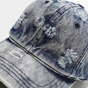 SUN ERA Gorra de Béisbol Unisex Europea y Americana de 6 Paneles, Visera Curva de Terciopelo, Vaquero Desgastado con Efecto Rasgado, Hebilla Metálica, Estilo Hip Hop Urbano - Product Image 3