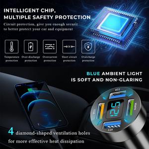 ที่ชาร์จในรถยนต์ 4 พอร์ต USB 66W ชาร์จเร็ว PD Quick Charge 3.0 อะแดปเตอร์ที่ชาร์จโทรศัพท์ในรถยนต์แบบ USB C - Product Image 5