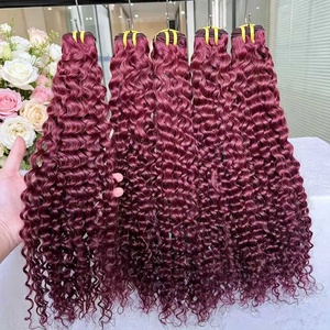 Extensions de cheveux humains bordeaux, ondulés et bouclés, pour femmes - Product Image 2