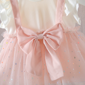 Nuevo Vestido <span class=keywords><strong>de</strong></span> Niña con Cuello Redondo y Mangas Volantes, Falda con Lazo y Encaje, Diseño Sólido, Estilo Princesa <span class=keywords><strong>Academia</strong></span> para Verano - Product Image 6