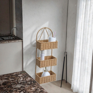 ตะกร้าเก็บของแขวน 3 ชั้น ทรงสี่เหลี่ยมผืนผ้า สไตล์นอร์ดิกใหม่ ทำจากเหล็กและหวาย PP ทอมือ เป็นมิตรกับสิ่งแวดล้อม ใช้งานได้หลากหลาย เหมาะสำหรับตกแต่งบ้าน - Product Image 1